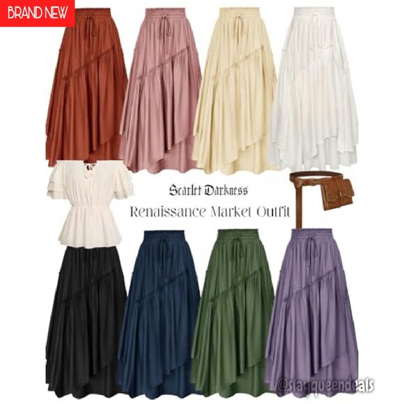 Renaissance Maxi Skirt with Pockets, A-Line Flowy Crepe Fabric, Plus Size - Picture 7 of 8